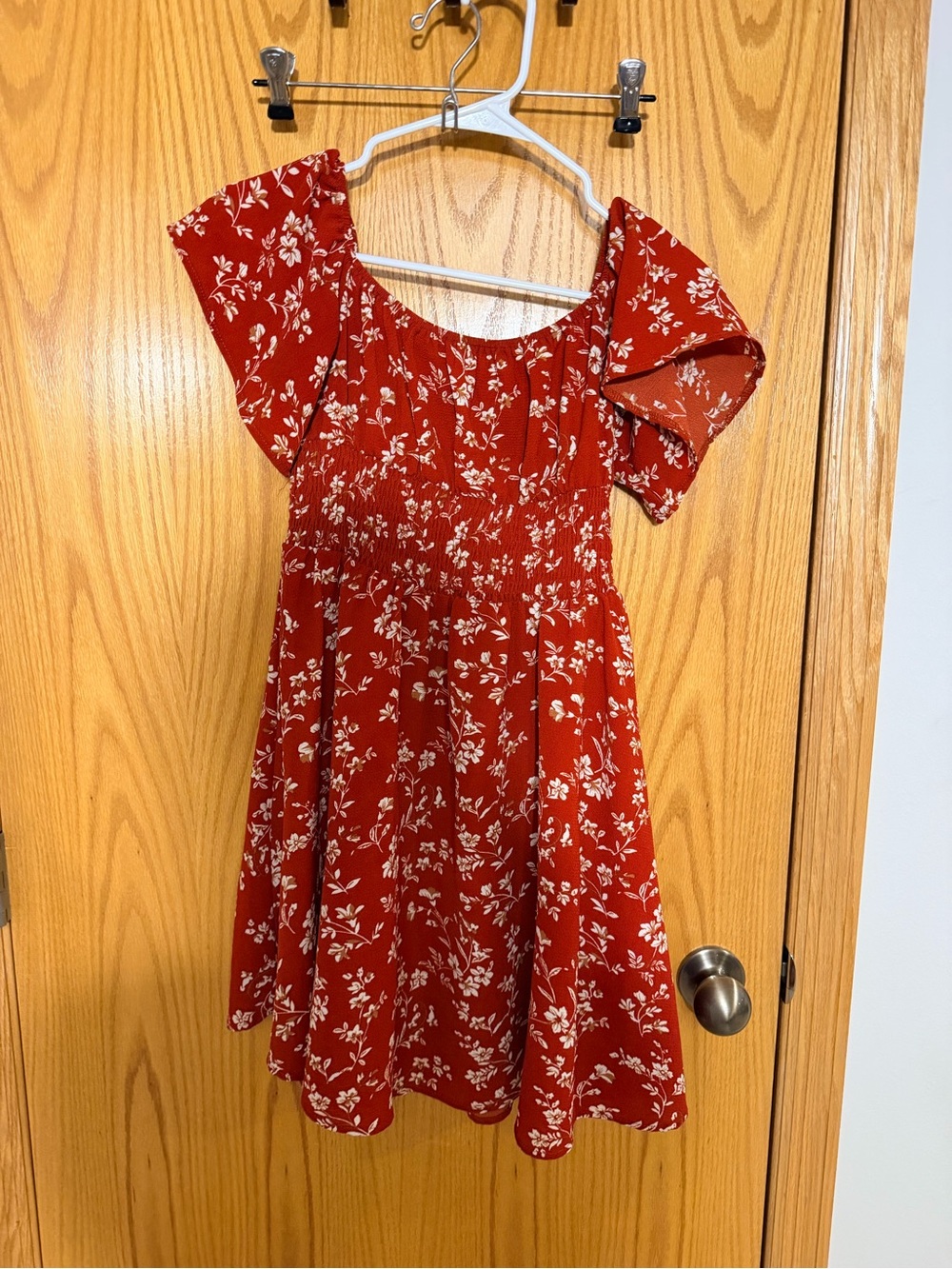 SHEIN Red Floral Smocked Casual Dress